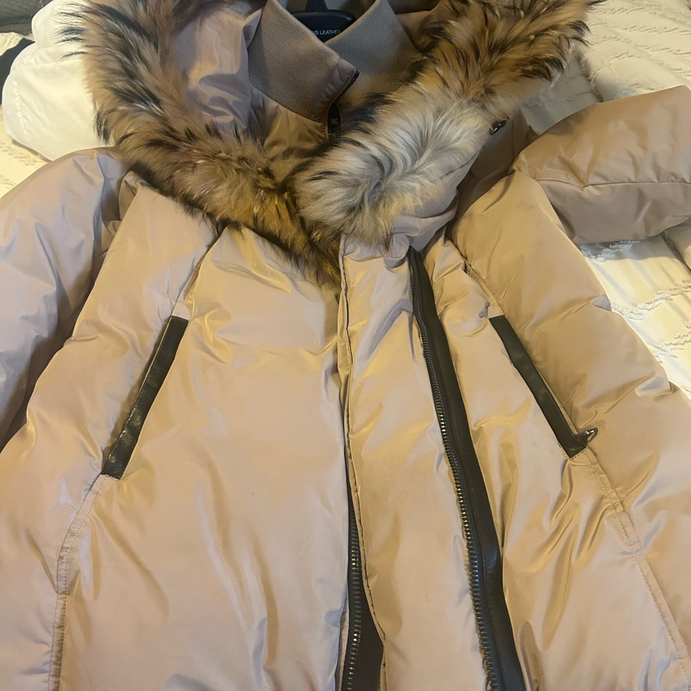 Mackage Beige Puffer Jacket with Fur Trim